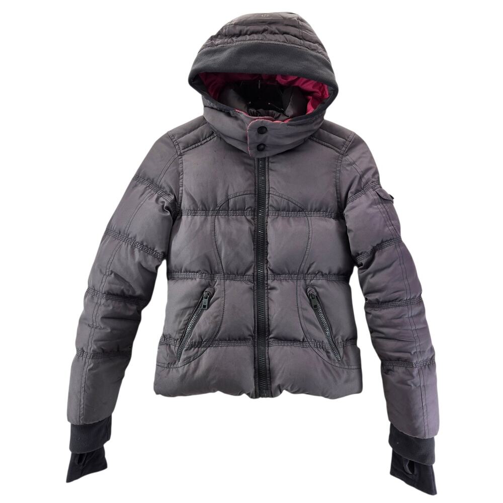Lululemon Goose Down Puffer Jacket Womens 4 XS Gray Hot Pink Removable Hood‎